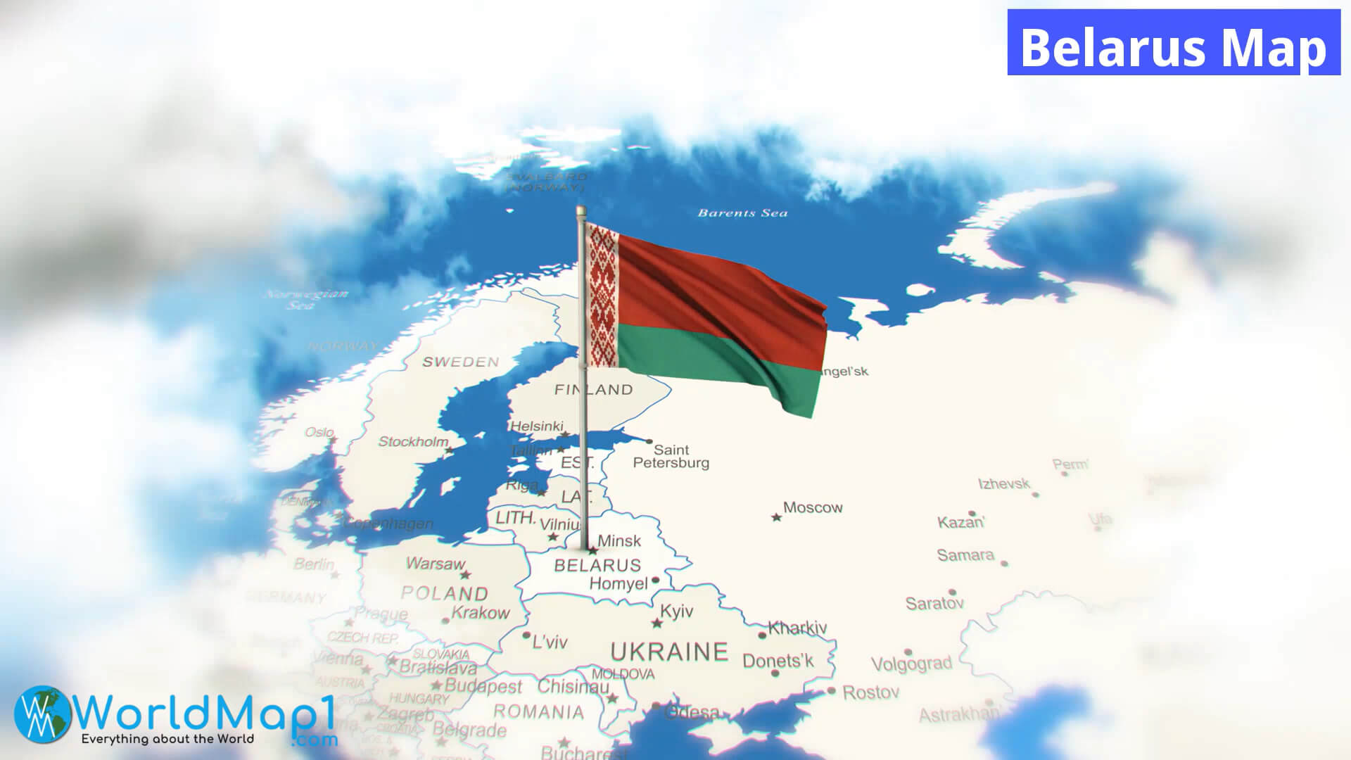 Belarus Map with National Flag